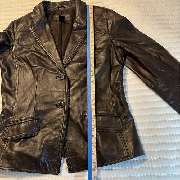 JACLYN SMITH BROWN  SOFT LEATHER JACKET, SCALLOPED TRIM ON POCKETS,  WOMEN'S 16 - Picture 6 of 11